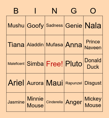 Disney Bingo Card