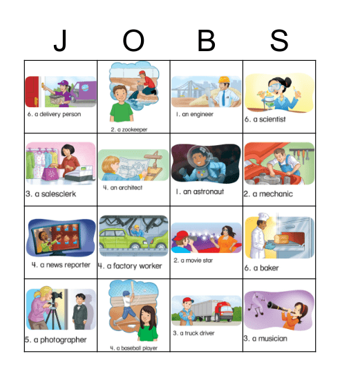 Occupations Bingo Card