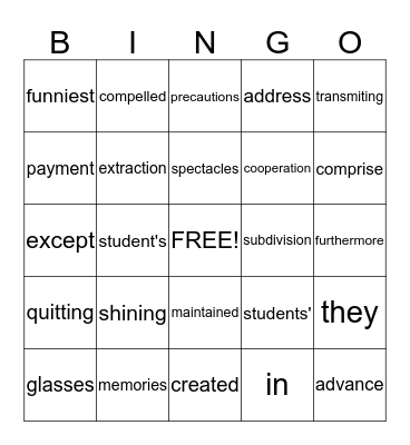 Skills Review Bingo Card