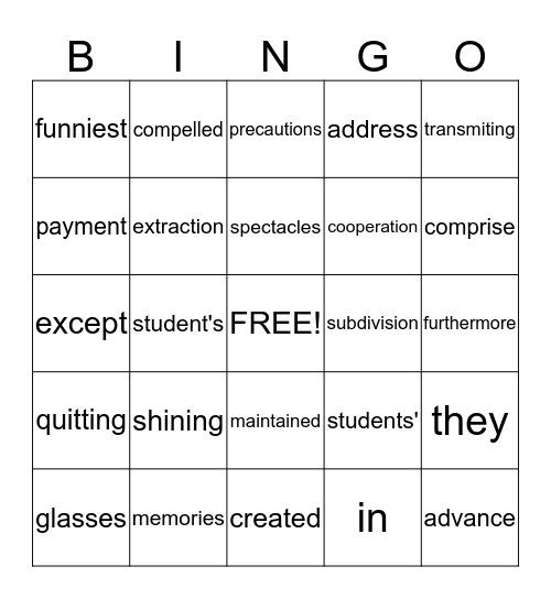 Skills Review Bingo Card