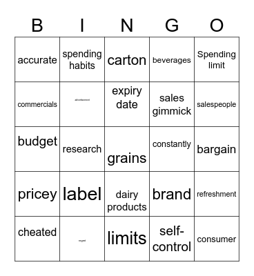 Consumerism Bingo Card