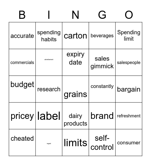 Consumerism Bingo Card