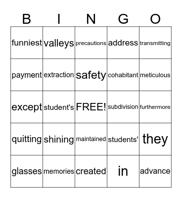 Skills Review Bingo Card