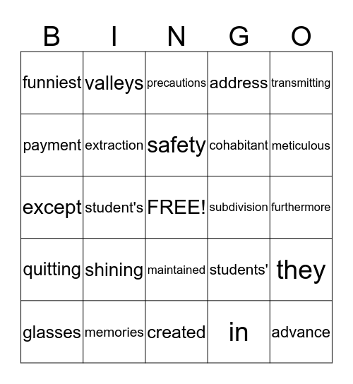 Skills Review Bingo Card