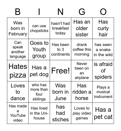 Human Bingo Card