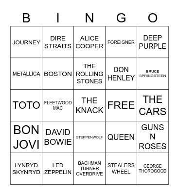 CLASSIC ROCK Bingo Card