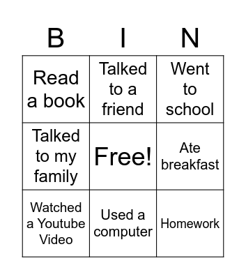 Today I... Bingo Card