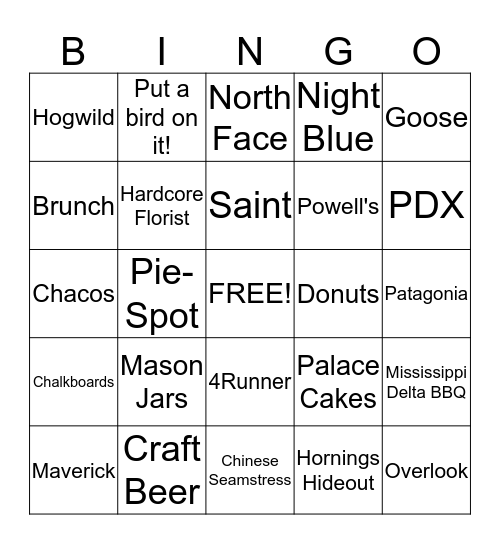 Laura's Big Portlandia Pinterest Bridal BINGO Card
