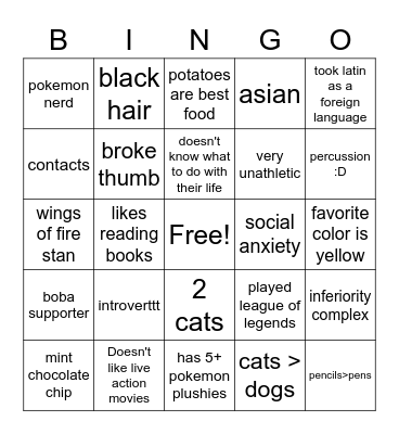 sparky Bingo Card