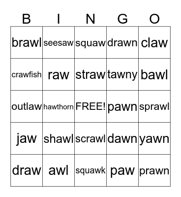 AW Bingo Card