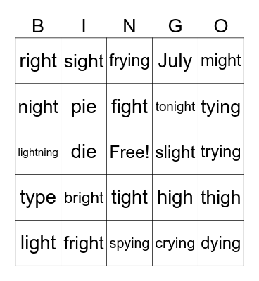 igh  /  ie Bingo Card