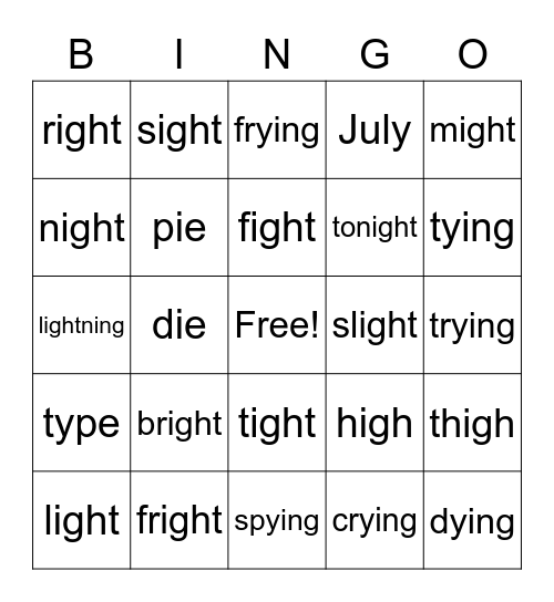 igh  /  ie Bingo Card