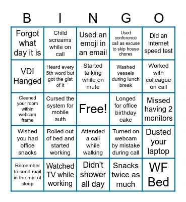 WFH Bingo Card