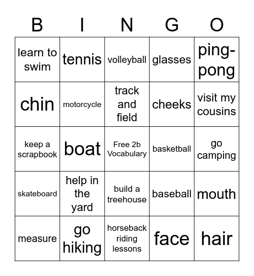 SEED: Superminds 2b Vocabulary Bingo Card