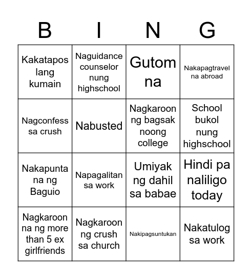 Stephen's Lifegroup Bingo Card