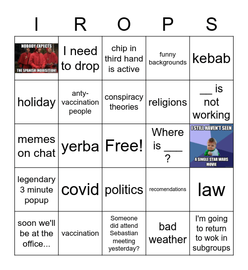 VR Bingo Version ++i Bingo Card