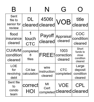 UWII Bingo Card