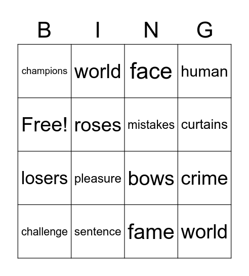 We are the champions - Queen Bingo Card