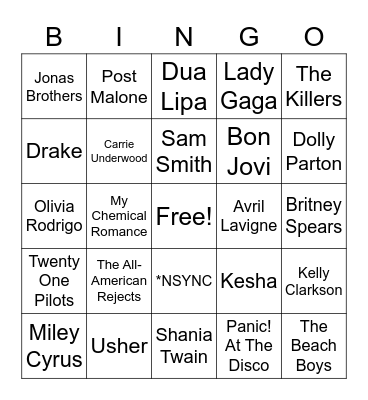 Music Bingo Prom 2021 Bingo Card