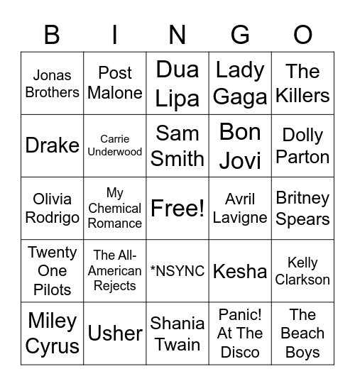 Music Bingo Prom 2021 Bingo Card