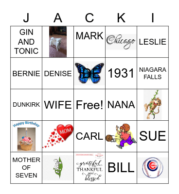 JACKI 90TH BIRTHDAY Bingo Card
