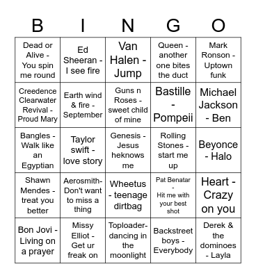 Music Round Bingo Card