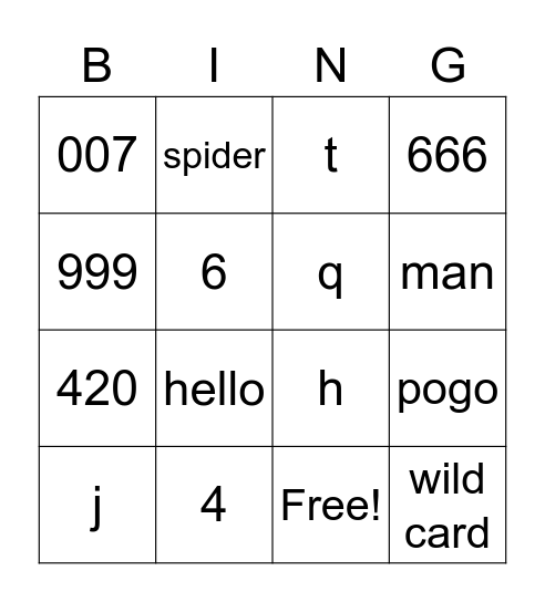 Untitled Bingo Card