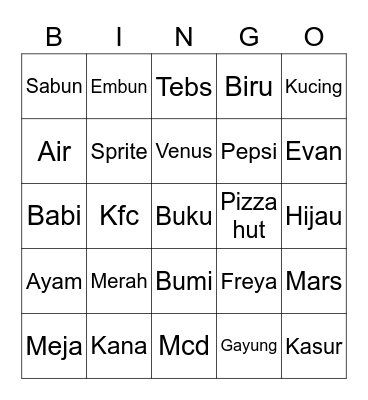 Nayaka Bingo Card