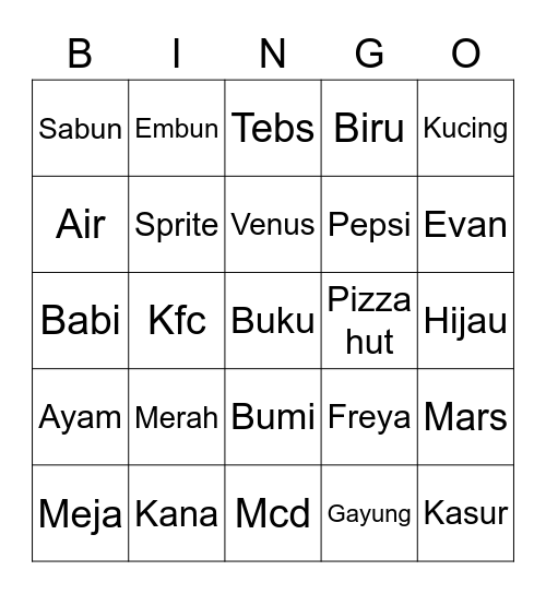 Nayaka Bingo Card