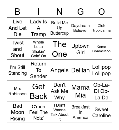 Piano Bingo List B Bingo Card