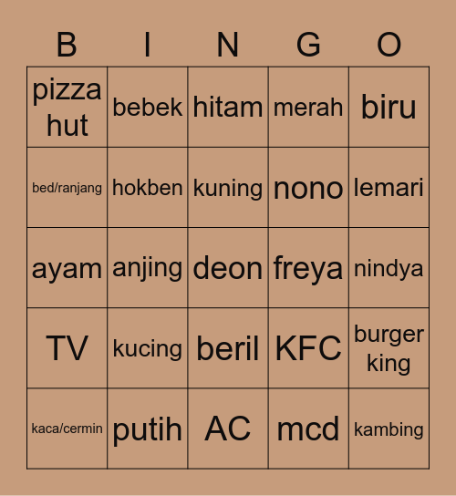 Lilith’s Bingo Card
