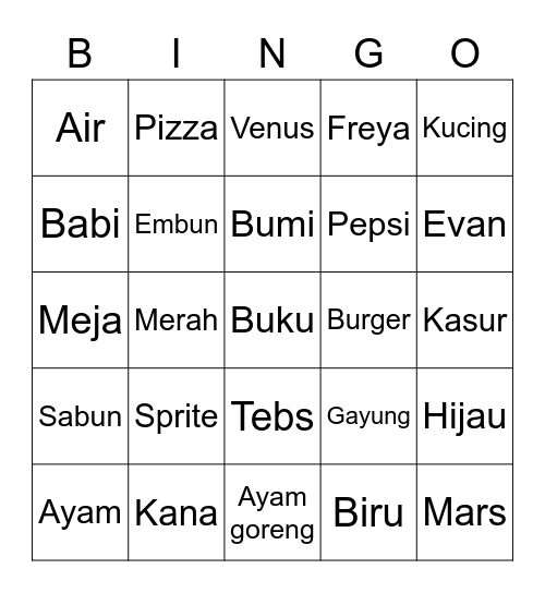 Nayaka Bingo Card