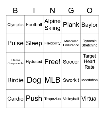 End of the year P.E. Bingo Card