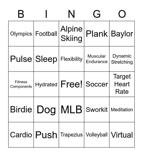 End of the year P.E. Bingo Card