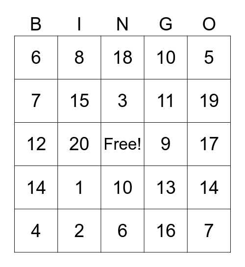 Addition Subtraction Bingo for Luc Bingo Card