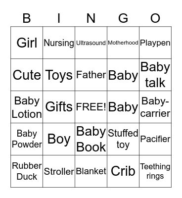 Baby Shower Bingo Card