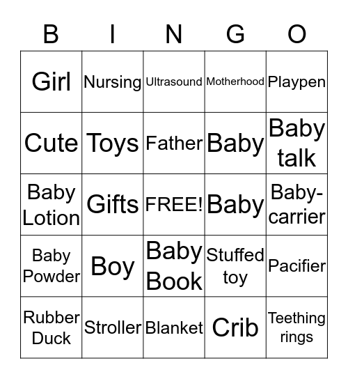 Baby Shower Bingo Card