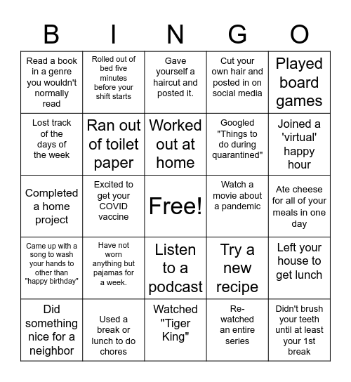 Lockdown Bingo Card