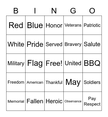 Memorial Day  Bingo Card