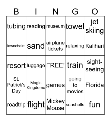 March Break Bingo Card