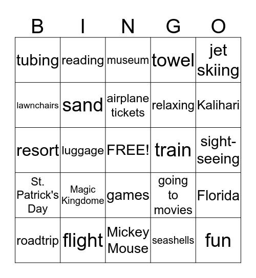 March Break Bingo Card