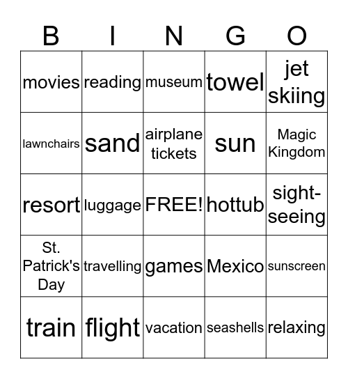 March Break Bingo Card