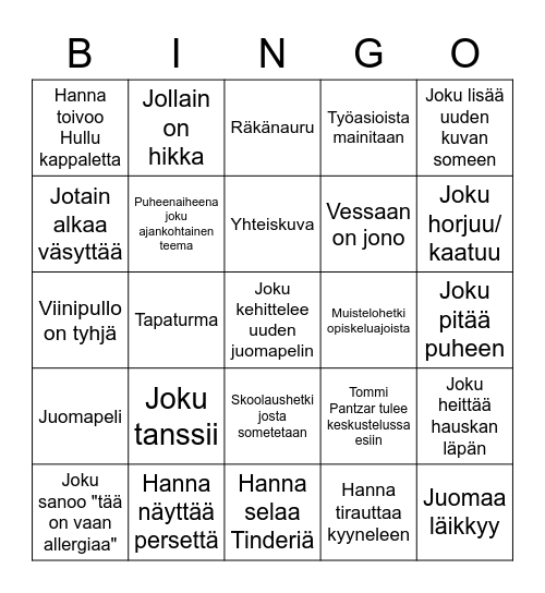 Hannan valmistujaisbingo 2021 Bingo Card
