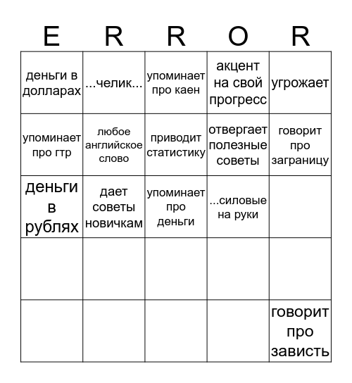 ytku.error strikes the bbpl razdel! Bingo Card