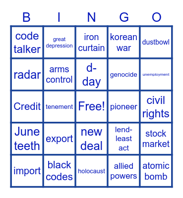 social studies Bingo Card