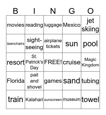 March Break Bingo Card