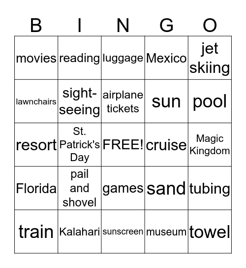 March Break Bingo Card