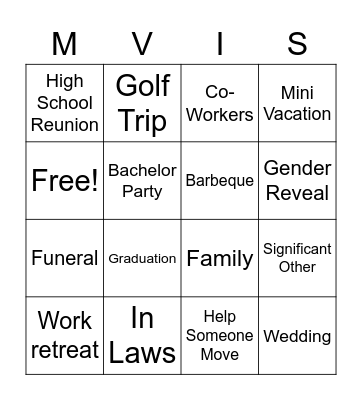 Weekend Trip Bingo Card