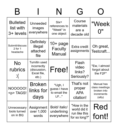 Conversion Bingo Card