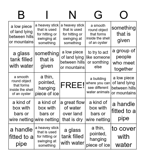 VOCABURY WORDS AND MEANINGS Bingo Card